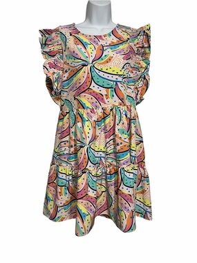 Charming Michelle McDowell Playful Multicolor Ruffle Sleeve Mini Dress Size XS
